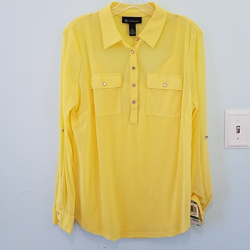 INC sheer button up blouse